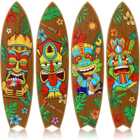 Holz-Surfbrett-Schild – 4er-Pack – Maritime Wanddekoration – Vintage-Hawaii-Totem
