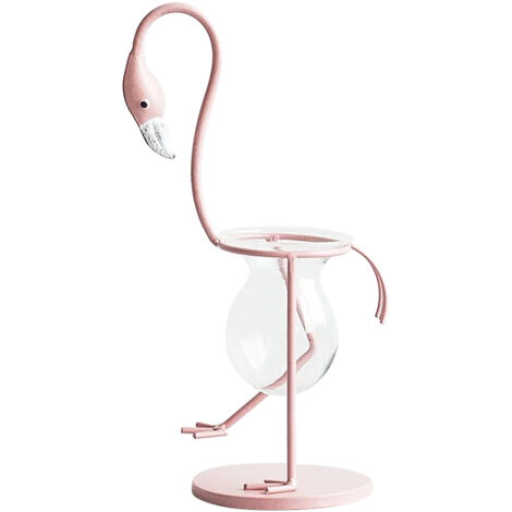 Flamingo-Hydroponikvase mit Metall- und Glasständer – Anzuchtgefäß, dekoratives Modell in 3 Größen (28 x 17 cm, 28 x 16 cm, 18 x 17 cm) für Büro und Garten