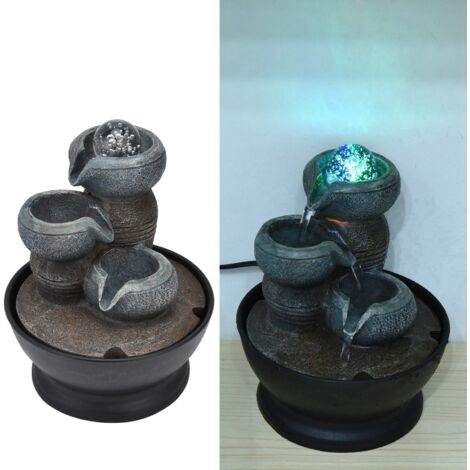 Dekorativer LED-Tischbrunnen mit leuchtender Kugel, Wasserfall aus Kunstharz und Kunststoff, Maße 21 x 23,5 cm, 4 LEDs, befeuchtet die Luft und sorgt für eine entspannende Wirkung. (1/5)