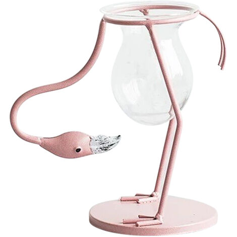 Flamingo-Hydroponikvase  Glasgefäße für Blumenarrangements  Eisenständer  28 cm, 16 cm, 17 cm  Dekoration für Büro und Garten