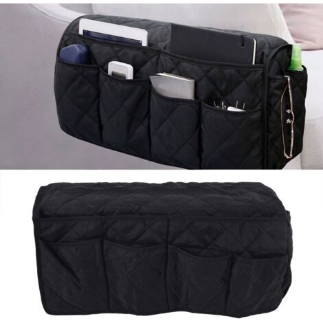Sofa-Organizer mit Fächern, bedruckter Baumwollstoff, 226 g, schwarz, Vintage-Design und wasserdicht, für Handy und Fernbedienungen