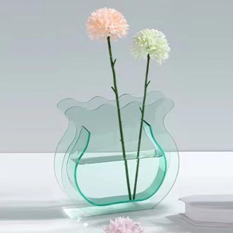 Aquariumvase Design Level +21x22x6cm 300g Transparentes dickes Acrylglas Mini Runde Moderne Büro- und Heimdekoration Pflanzenvase mit Aquarium Grün (1/5)