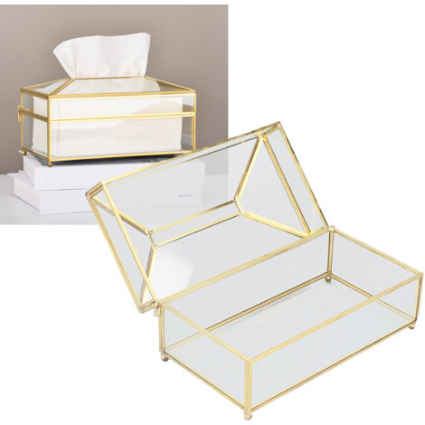 Dekorative Serviettenaufbewahrungsbox aus Glas mit Goldrand, 22,3 x 12,3 x 10 cm (1 Stück) (1/5)