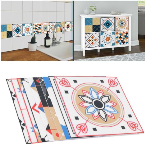 Selbstklebende, dekorative Wand-/Küchenaufkleber – 10er-Pack PVC-Aufkleber, 15 x 15 cm, geometrisches nordisches Design, fleckenabweisend, wasserfest (1/5)