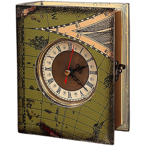 Vintage-Buchuhrbox – Dekorative Aufbewahrungsbox in Buchform mit Uhrzifferblatt für Bücherregal/Schreibtisch – Fotografie – Modell 2806B-02 Grün (1/3)