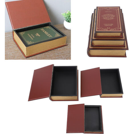 [Aufbewahrungsbox im Vintage-Stil] [Dekorative Buchform] Dekorative Box in Form eines alten Buches für Büro und Sammler – hochwertiges Modell aus Massivholz (groß: 18,8 x 25,5 x 6,2 cm) – 3-teilig – r (1/5)