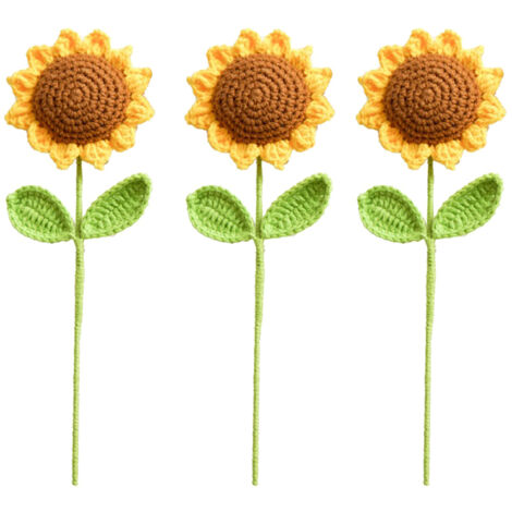 Sonnenstrauß mit Blättern aus gesponnener Wolle – 3 Blumen für Hochzeiten, Muttertag, Geburtstage (1/5)
