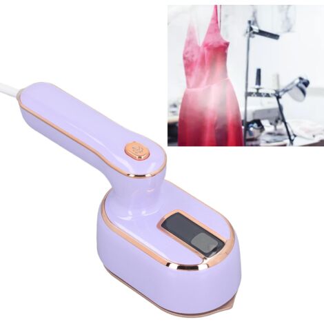 Tragbares und kompaktes Handbügeleisen mit 100-ml-Wassertank, 180°-Drehgelenk, Nass- und Trockenfunktion für alle Textilien, ideal für Reisen und Zuhause, lila Design, 970 W