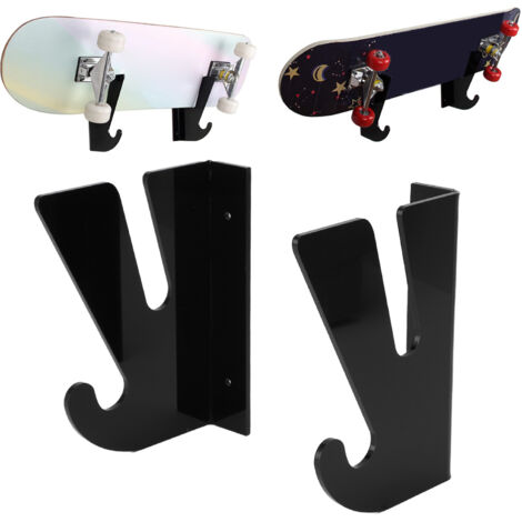 Schwarzes Acryl-Wand-Skateboardregal mit Halterung und Zubehör für Garage oder Zuhause (2 Halterungen)