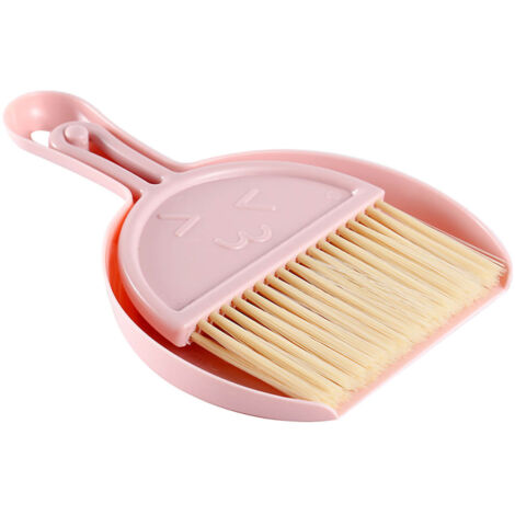Mini-Besen und Kehrschaufel für Schreibtisch und Tisch – Faltbares Set aus PP und Nylon – Rosa – Maße: 18 x 12,5 x 1 cm (1/5)