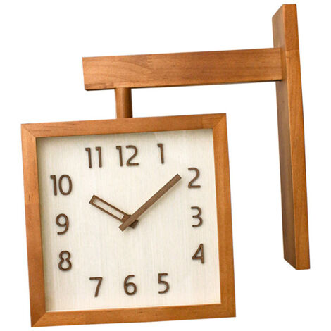 Doppelseitige, geräuschlose quadratische Wanduhr mit Holzspiegel für Wohnzimmer und Ecke, 230 x 230 x 345 mm (1/5)