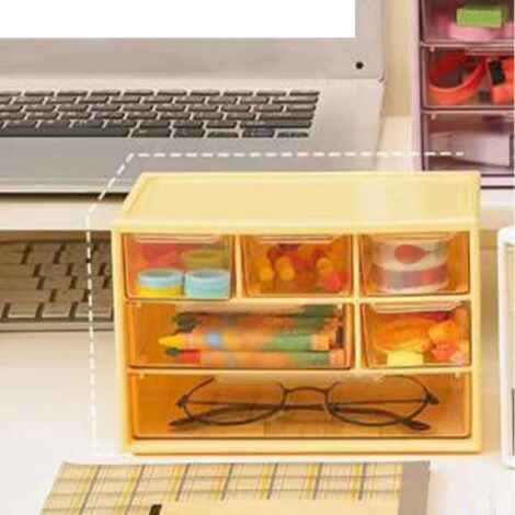 Aufbewahrungsbox für den Schreibtisch mit 6 Fächern mit separaten Deckeln – Praktische Aufbewahrung für Schmuck, Kosmetikartikel und Kleinigkeiten – 3-stöckiges Design aus robustem Kunststoff – Maße: (1/5)