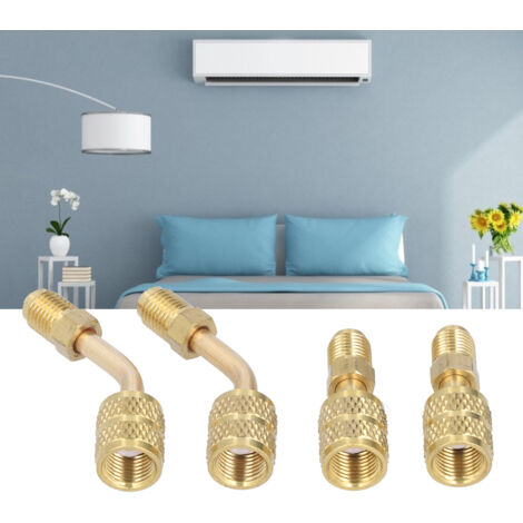 Ladeadapter für Kältemittel R410, 4-teiliges Set mit grünen Dichtungen, 1/4" SAE auf 5/16" SAE-Konverter, Messing (1/5)