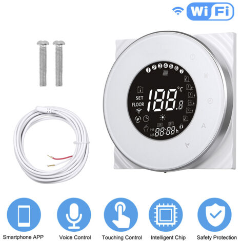 Intelligenter WLAN-Thermostat für Fußbodenheizung, Sprach- und App-Steuerung, schwer entflammbares PC/ABS-Material, Weiß, 90 x 14 mm, kompatibel mit 95–240 V