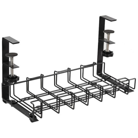 Kabelorganizer für unter den Schreibtisch mit Schnellverschlüssen, belüftetem Gitter, schwarzem Kohlenstoffstahl, ausziehbar von 30 bis 54 cm (1/5)