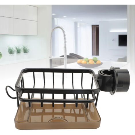 Abtropfschale für Spülbecken mit verdickter Aluminium-Auffangschale, Schwarz – Verstellbarer Multifunktionshalter mit Haken (1/5)