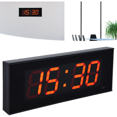 Digitale LED-Wanduhr mit automatischer Dimmfunktion – geräuschlos, für Büro und Wohnzimmer, Kunststoffrahmen und Glasscheibe, Maße: 36 x 14 x 3,5 cm (1/5)