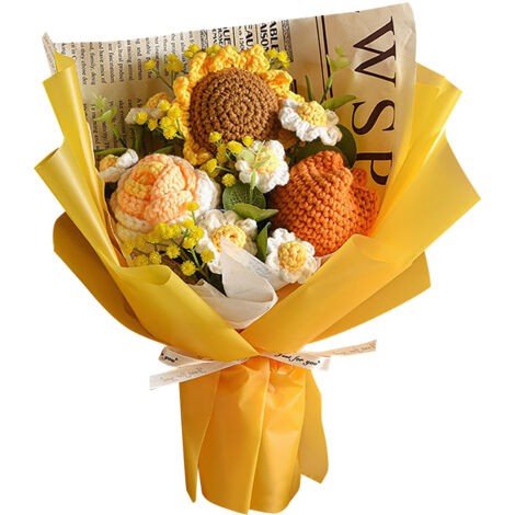 Handgefertigter Blumenstrauß [Gelber Woll-Sonnenblumenstrauß mit Geschenktüte] Geschenkfertiges Set (1 Stück) (1/5)