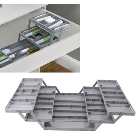 Ausziehbarer Schreibtisch-Organizer mit ausklappbarem Regal, zweireihige Aufbewahrung für Schmuck, Kosmetik und Bürobedarf, hochwertiges Kunststoffmaterial, 30-teilig (1/5)