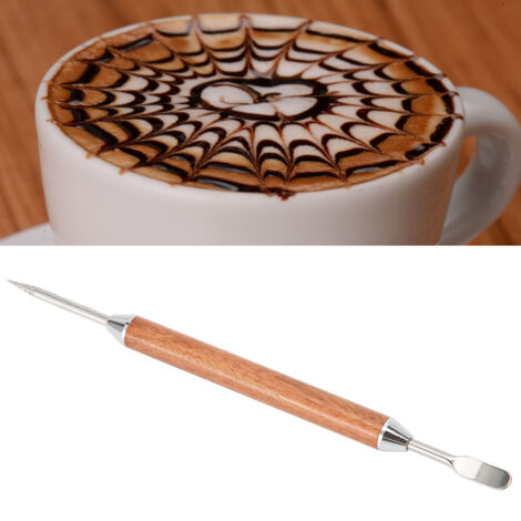 Latte-Art-Stift aus Edelstahl mit Holzgriff für selbstgemachte Kaffeedekoration