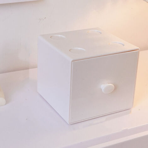 Aufbewahrungsbox mit Fächern fürs Büro – Weißer Kunststoff-Organizer, 9 x 9 x 8 cm, stapelbar – Vielseitig verwendbar für Schreibwaren und Zubehör (1/5)