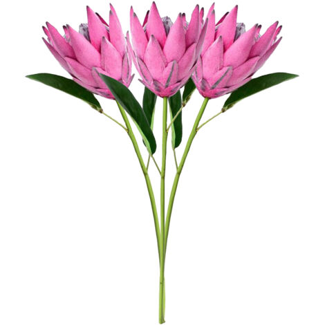 Künstliche Protea-Königsblumen, beflockt, rosa-rot, 3-teiliges Blumenarrangement, Brautstrauß, Party, Hochzeit (1/5)