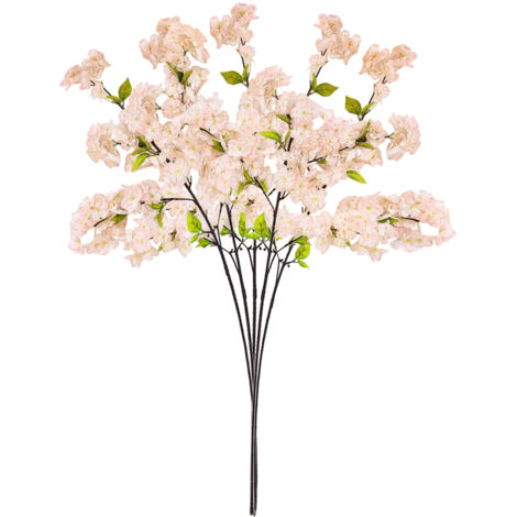 Künstliche Blume – Champagnerfarbene Kirschblütenzweige, 5 Stiele (4-fach und 3-fach verzweigt) zur Dekoration (1/5)