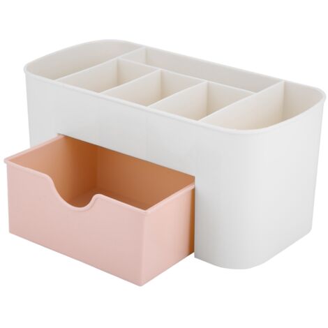Multifunktionale Aufbewahrungsbox mit Fächern und Schublade – Organizer für Kosmetik, Schmuck und Bürobedarf aus PP (21 x 10 x 10 cm) – Grün/Rosa/Blau (1/5)