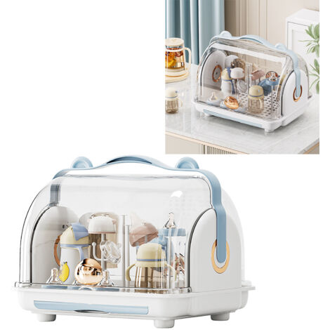 Baby-Organizer – Transparente Aufbewahrungsbox mit staubdichtem Deckel – Aufbewahrung für Flaschen und Zubehör aus blauem Kunststoff (1/5)