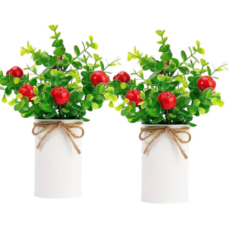 [Künstliche Obst-Topfpflanzen] – Dekorative Bonsai-Topfpflanzen mit künstlichen Äpfeln, 2 Stück, realistische Nachbildung, Tisch- und Wohndekoration, hochwertiges Material, rostfreies Eisen (1/3)