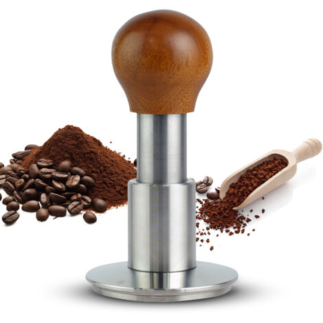 [Kaffeetamper] Impact [Ergonomischer 58,35-mm-Sockel aus Edelstahl 304] – Verstellbares Modell bis 13,6 kg (30 lb) mit Dosierer und Nivellierer, akustischem Signal und Griff aus Holz/Metall