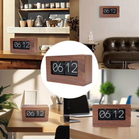 Automatische Vintage-Tischuhr mit Klappmechanismus – Retro-Modell mit 24-Stunden-Anzeige, schwarzwalnussfarbenes PVC-Gehäuse, 216 x 129 x 73 mm, batteriebetrieben (1/5)