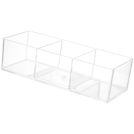 Transparenter Acryl-Organizer mit 3 Fächern – Multifunktionale Aufbewahrungsbox für Kosmetikartikel und Wattebällchen für Schminktisch und Büro – Acrylmaterial 23 x 9 x 6 cm, Kompaktes 3-teiliges Mode (1/5)