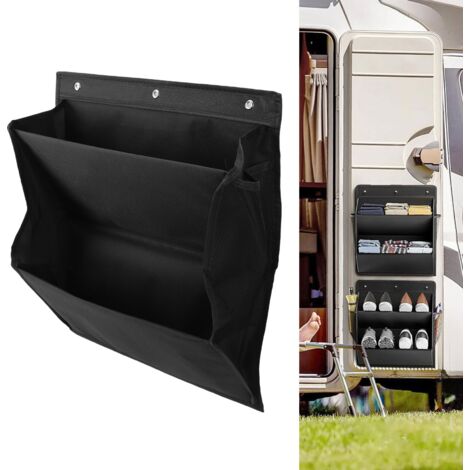 2-stöckiger Schuh-Organizer aus Oxford-Gewebe für Wand/Tür – Multifunktionaler Organizer mit Klebehaken für kleine Räume (Badezimmer, Wohnmobile, Schwarz)