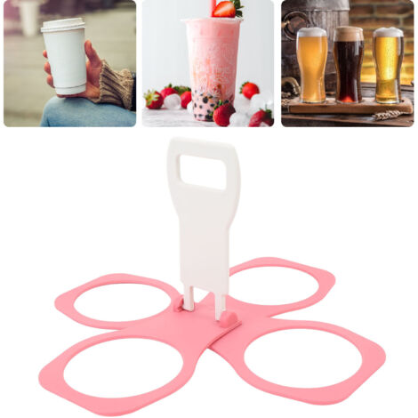 Tragbarer Getränkehalter mit 4 Löchern, leichtem Kunststoff, faltbar, mit Griff für Kaffee und Bier, Pink [Getränkehalter/Flaschenhalter] [Lochdurchmesser: 7,3 cm] [Material: Kunststoff] [Kapazität: 4 (1/5)