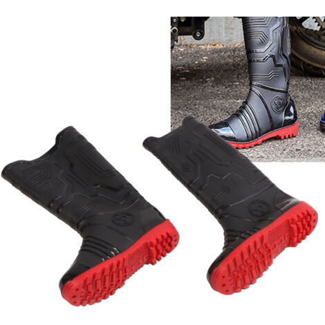 Herren-Regenstiefel – Hohe, wasserdichte und rutschfeste Stiefel mit Fleecefutter für Outdoor-Arbeit und Freizeit – Schwarz mit roter Sohle – ABS – Größe 41 (1/5)