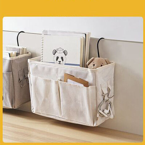 Wandmontierte Aufbewahrungstaschen für Kinderbetten Nachttischtasche Mehrere Taschen aus weißem Baumwollleinen mit Metallhalterung