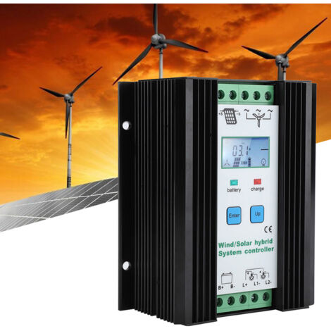 Intelligenter Hybrid-Solar-Wind-Regler mit PWM-Steuerung und Boost-Funktion, 12 V/24 V, 400 W/800 W, LCD-Display, Aluminium-Mini-Gehäuse