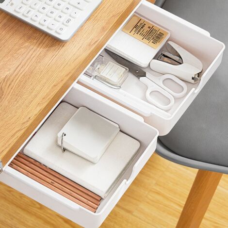Versteckter, selbstklebender Schreibtisch-Organizer für unter den Schreibtisch, weiße Aufbewahrungsbox, Tragkraft 2 kg, Maße 23,5 x 19,8 x 7,1 cm (1/5)