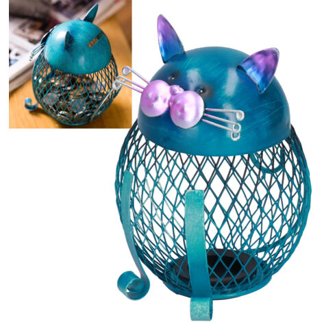 Handgefertigte Spardose aus Metall, Katzenfigur aus Schmiedeeisen mit umweltfreundlicher Farbe, 14,5 x 11,5 x 10,5 cm, Grün – Geschenkbox für Geburtstage (1/5)