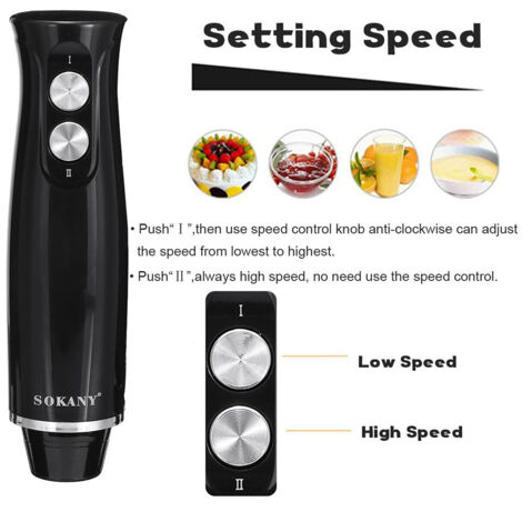 SOKANY 1710-4 Stabmixer-Set 4-in-1 500W mit Zerkleinerungsbehälter, Schneebesen und Messbecher für Suppen und Smoothies