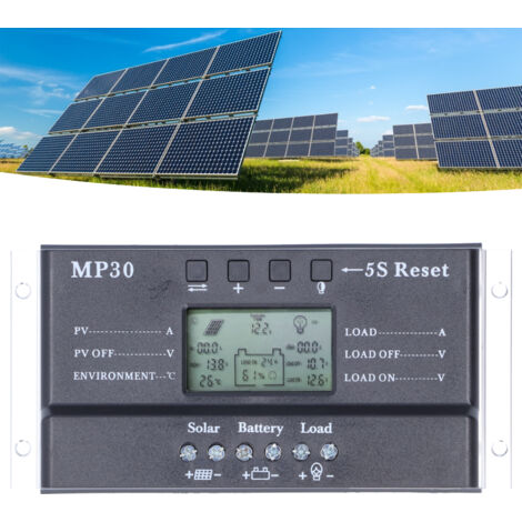 MPPT/PWM 30A 12/24V Solarladeregler mit LCD-Display, Schaltungsschutz und USB-Anschluss für Akkus