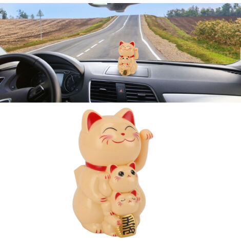 Automatische Solar-Glückskatzenfigur, gelbe Katzenfigur, 11,4 cm, für Auto oder Büro, Kunststoff (1/5)