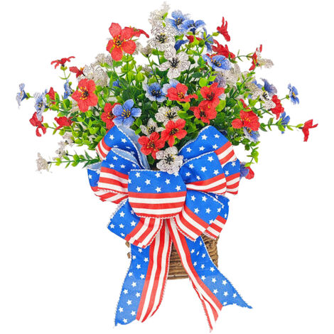 Großer Blumenkorb und patriotische Girlande zum Unabhängigkeitstag für die Türdekoration, 4. Juli, Rot, Blau und Weiß, Amerikanischer Stil (1/5)