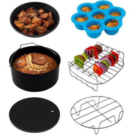 Zubehörset für Fritteusen aus Edelstahl 304 mit Kuchen- und Pizzablech, 4 Spießen, Rost und Silikonmatte für 8-Zoll-Fritteusen (1/5)