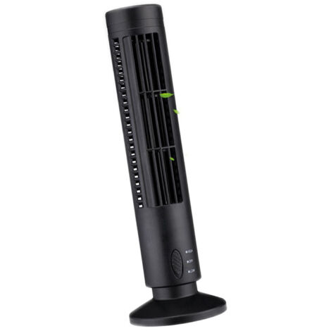 Lüfterloser, oszillierender USB-Turmventilator – Tragbarer Tischventilator mit 2 Geschwindigkeitsstufen, Schwarz, Kompaktes Design – Starke Windleistung