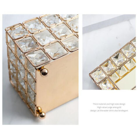 Kristall-Taschentuchbox, Premium-Modell aus Metall und Kristall, Abmessungen 20x12x10 cm, mit stabilem Boden und facettenreichem, durchscheinendem Design, ideal für die Inneneinrichtung. (1/5)