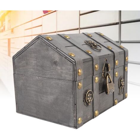 Antike Schmuckaufbewahrungsbox aus Holz mit Scharnier und Schloss 6300J-03GK10 Dekorative Vintage-Schmuckbox aus Holz in gealtertem Grau – Sicherheit und Eleganz (1/5)
