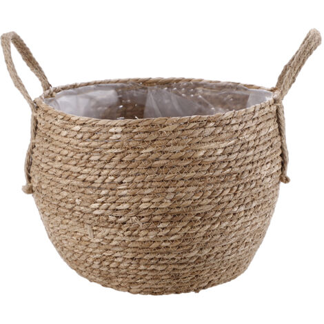 Aufbewahrungskorb aus Seegrasfasern mit integriertem Blumentopf – 1 Stück – Umweltfreundliches, schlichtes und langlebiges Design