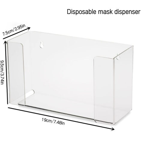 Transparenter Masken- und Handschuhspender – Wandmontierte Acryl-Aufbewahrung 19 x 7,5 x 9,5 cm mit 2 Schrauben (1/5)